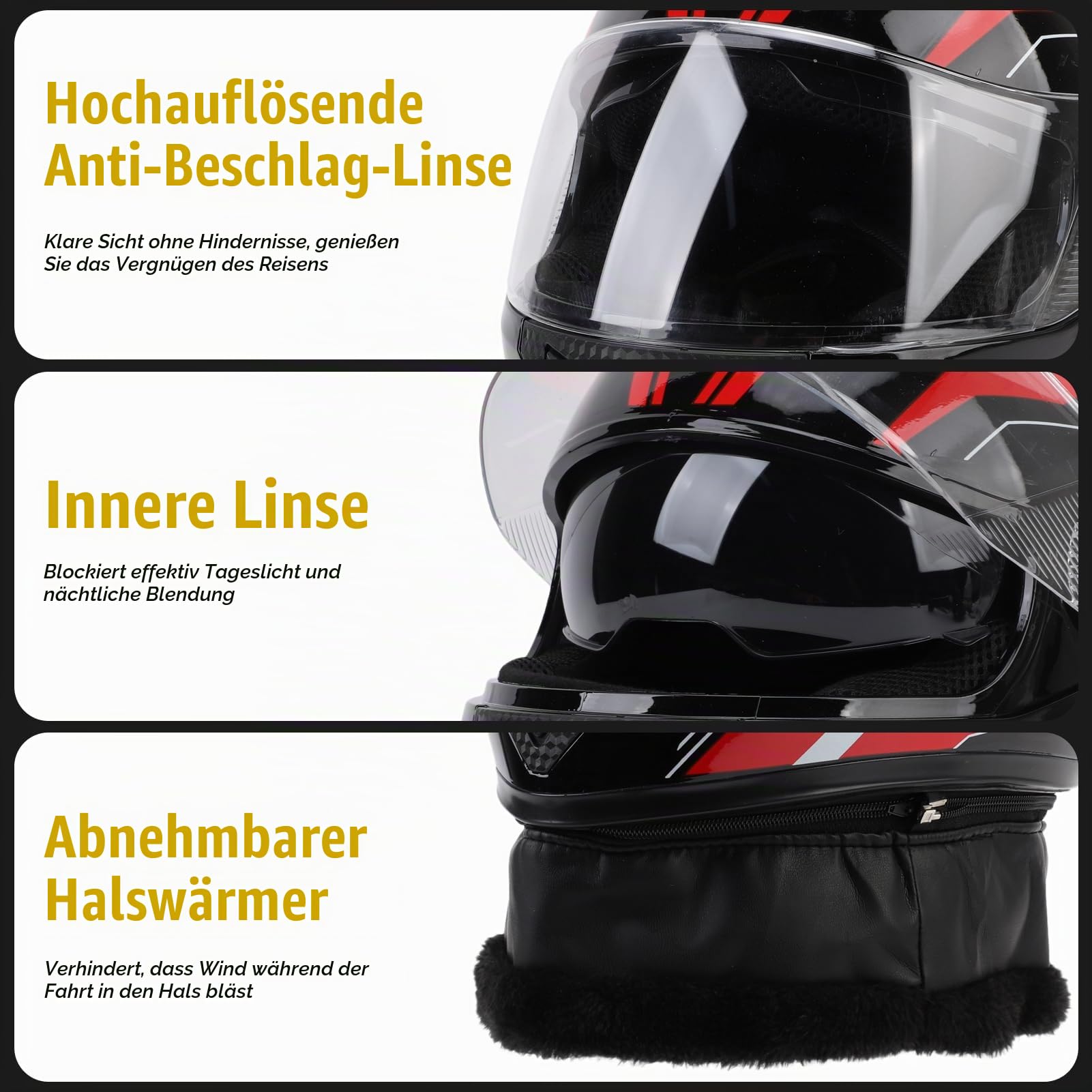 Integralhelm, einzigartiges Design, Leichter Fahrradhelm, atmungsaktive Baumwollschicht, Abnehmbarer Fleece-Halswärmer für Kopfumfänge von 54–61 cm