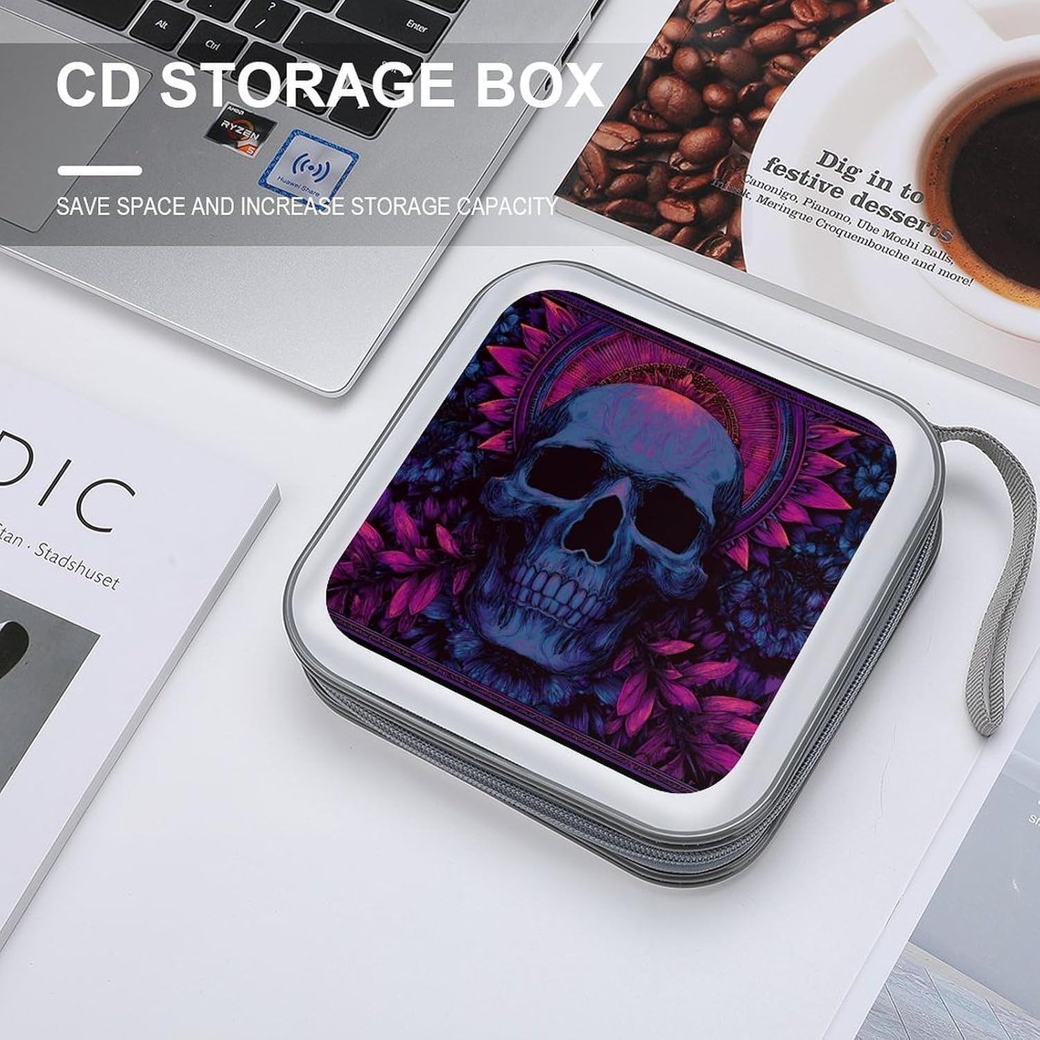 Psychedelic Skull Head with Floral CD Case DVD Storage Holder Binder 40 Capacity