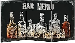 2 Ft Room Divider Screen for Bar menu Alcohol Drink Bottle Glass Beer Gin Wine Portable Short Canvas Folding Screen 3 Panel Freestanding Separator Privacy Partition Indoor Home Office