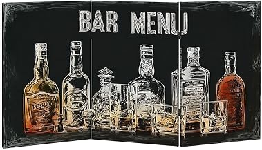 2 Ft Room Divider Screen for Bar menu Alcohol Drink Bottle Glass Beer Gin Wine Portable Short Canvas Folding Screen 3 Panel Freestanding Separator Privacy Partition Indoor Home Office