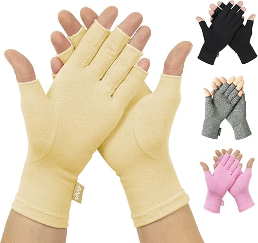 Vive Compression Arthritis Gloves - Comfortable Fit for Men and Women - Open Finger for Rheumatoid, Osteoarthritis, Carpal Tunnel and Computer Typing Pain Relief - Hand and Wrist (X-Large)