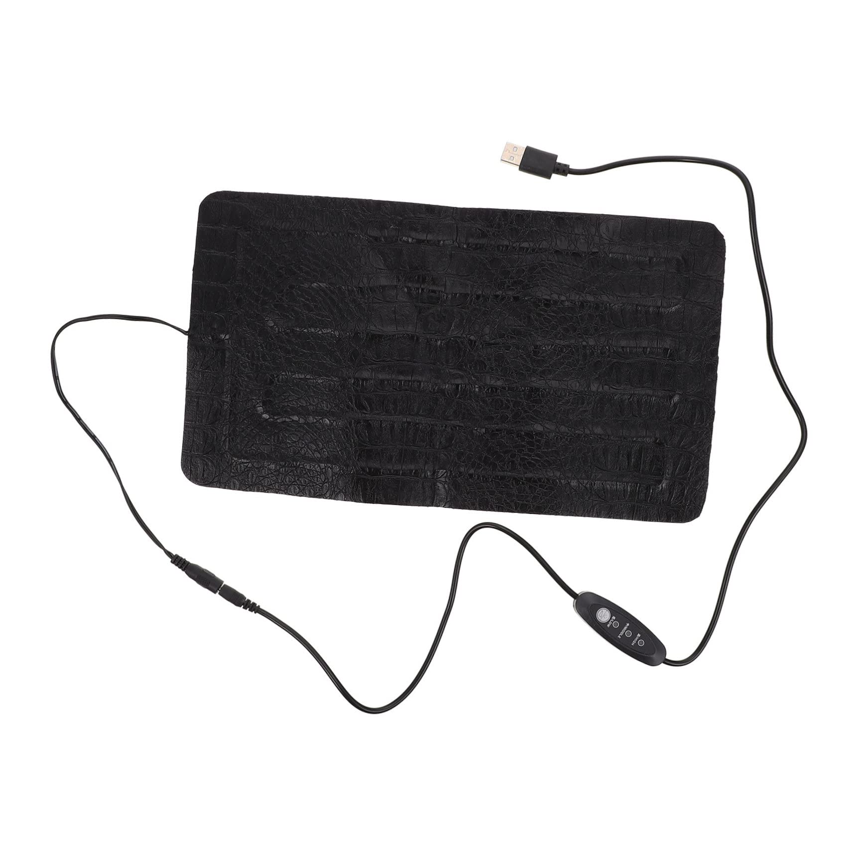Tappetino Riscaldante in Pelle Sintetica Nera per Rettili Regolazione USB a 3 Livelli Elettrico, Portatile, per Piccoli Animali e Ambienti Esterni