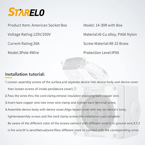 Miniatura 2 de STARELO Caja de toma de corriente de 30 amperios, receptáculo NEMA 14-30R 125/250 voltios, resistente al polvo al aire libre y resistente a la