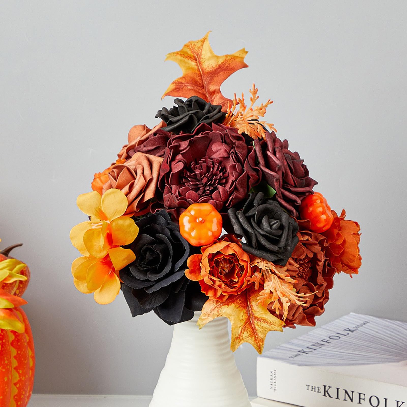 Künstlicher Herbstblumenstrauß Mit Kürbissen - 2er Set | Deko Für Herbst & Halloween