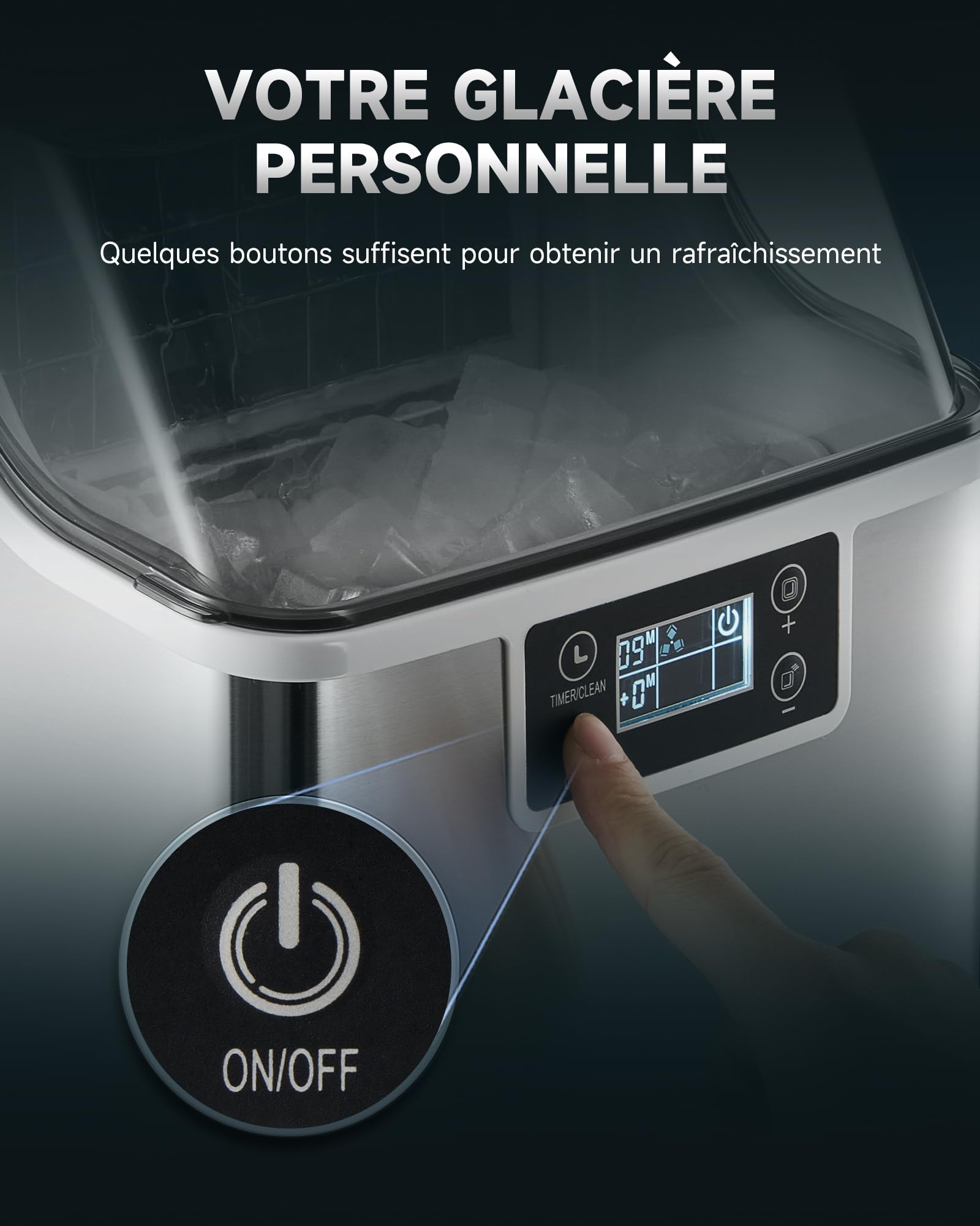 CO-Z Machine à Glaçons 22kg en 24H, 24 Glaçons en 11-20 Minutes, Ice Maker 160W Réservoir d’Eau 3,2L Fonction Auto-Nettoyage, avec Pelle et Panier à Glaçons, Portable pour Maison Bureau Bar Restaurant