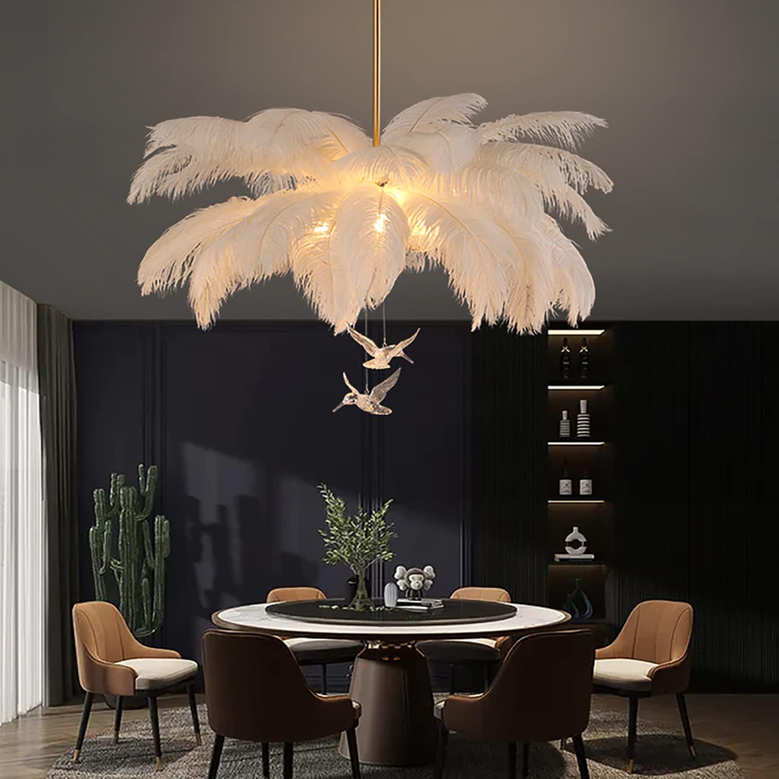 HYJAUSXB White Feather Chandelier For Bedroom,modern Raindrop Chandelier,3 Lights Pendant Light,feather Lamp Girls Room Livingroom Diningroom Ceiling Light Fixture(22", Ostrich feather)
