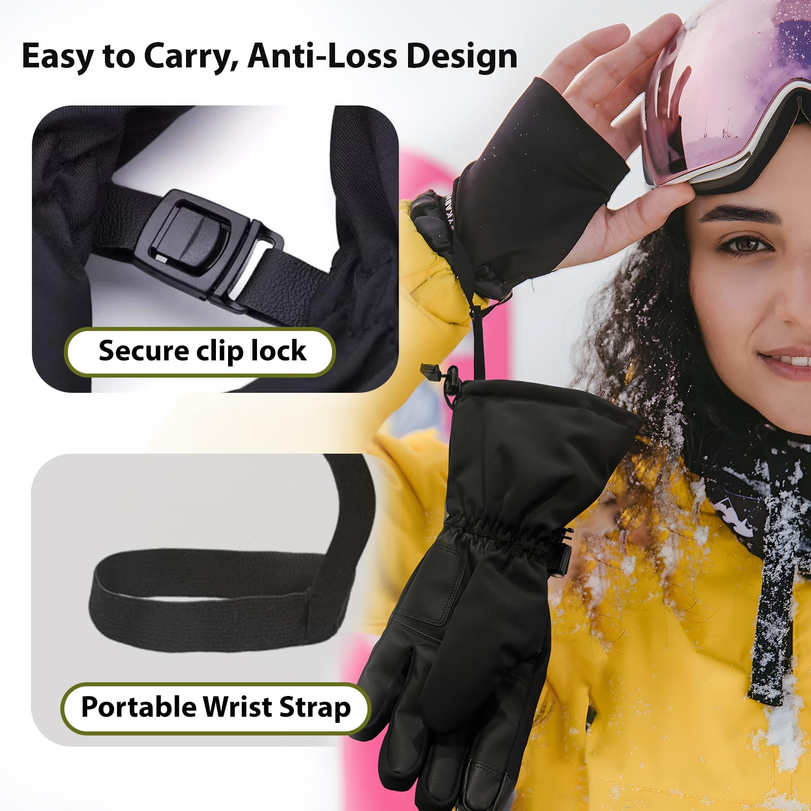 BLUEVER Guanti da Sci Impermeabili Termici, Touchscreen Antivento per Uomo Donna, per Sci, Snowboard, Ciclismo, Corsa in Inverno