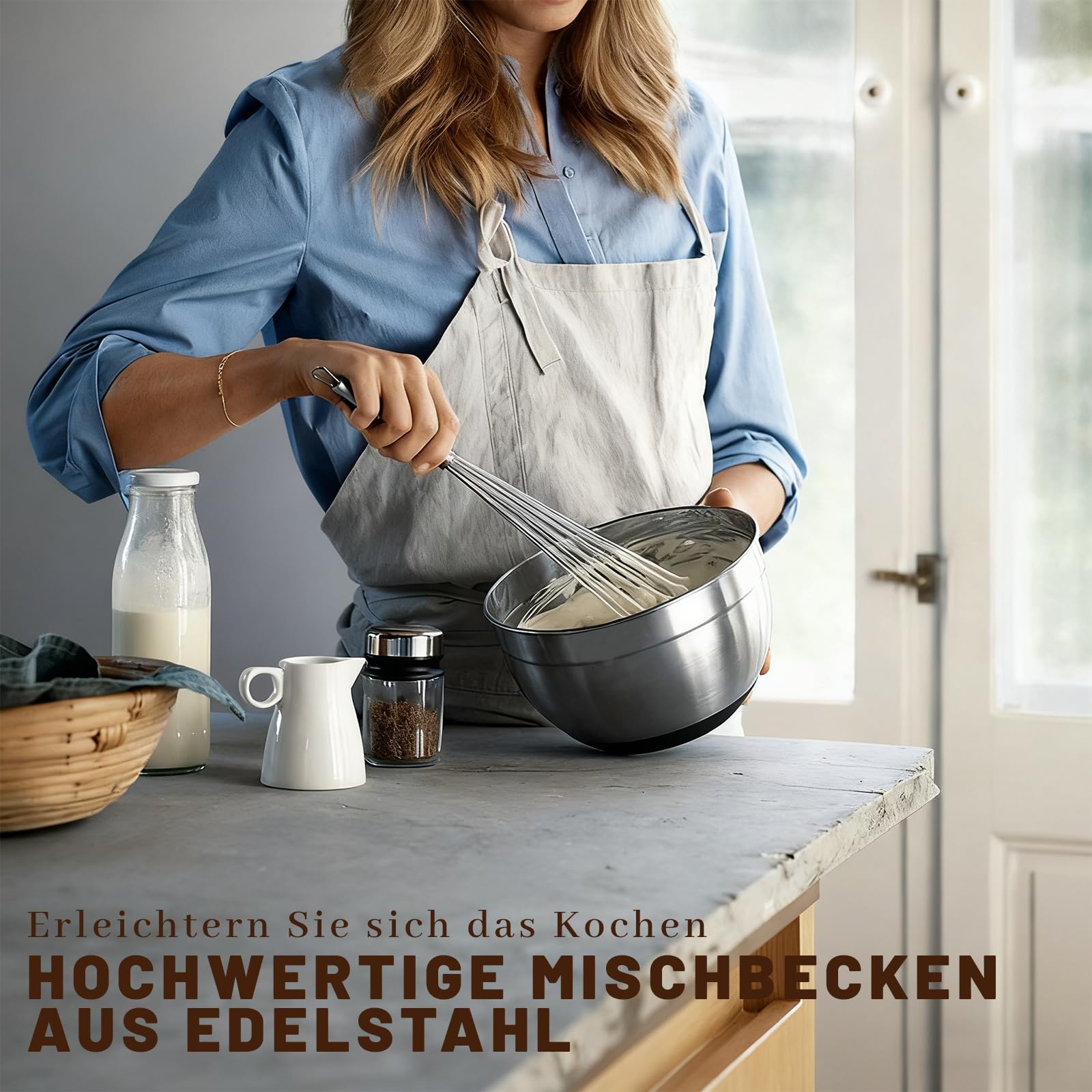 INMORVEN Edelstahl Schüssel Set mit Deckel - 6-teilige Rührschüsseln (0.96-4L) aus 18/10 Stahl, spülmaschinenfest & stapelbar für Küche & Aufbewahrung (Schwarz)