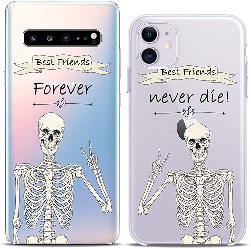 Miniatura 3 de Fundas a juego para parejas compatibles con iPhone 14 13 Pro Max 12 Mini 11 Xs 6s 8 Plus 7 Xr 10 SE 5 esqueleto Best Friends Clear Funny Bro Gift