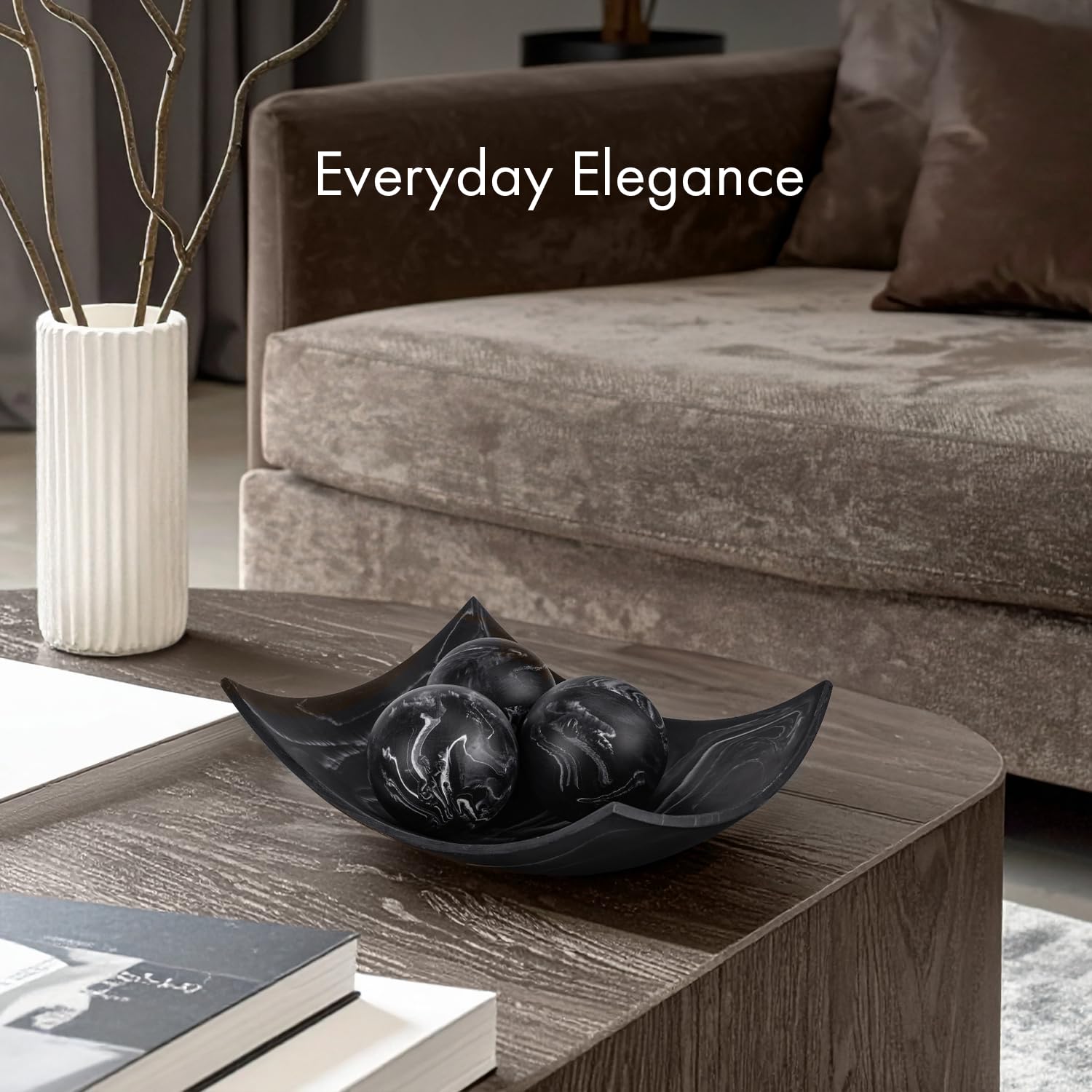 Creative Scents Set di 3 sfere decorative per ciotole, effetto marmo nero, 7 cm, per tavolino da caffè, centrotavola, tavolo da pranzo, soggiorno, stile moderno per la casa