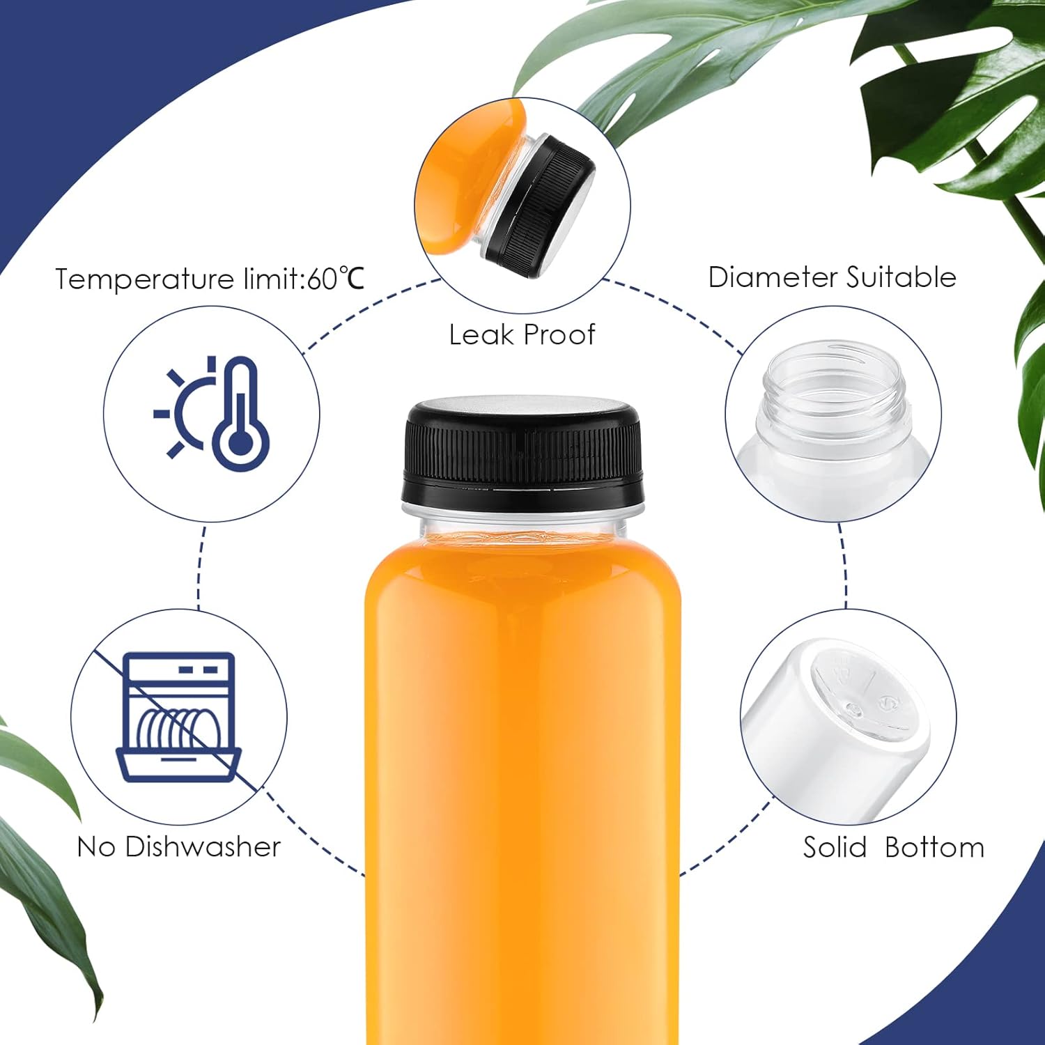 Tanlade 200 Pack Plastic Juice Bottles with Caps Clear Reusable Drink Containers with Caps Empty PET Beverages Bottles Bulk for Juicing Smoothies Drinking Beverages Fridge (Black, 12 OZ) - Image 4