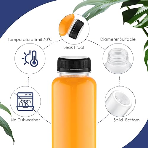 Miniatura 4 de Tanlade Paquete de 200 botellas de plástico para jugos con tapas, recipientes transparentes reutilizables para bebidas con tapas, botellas vacías de
