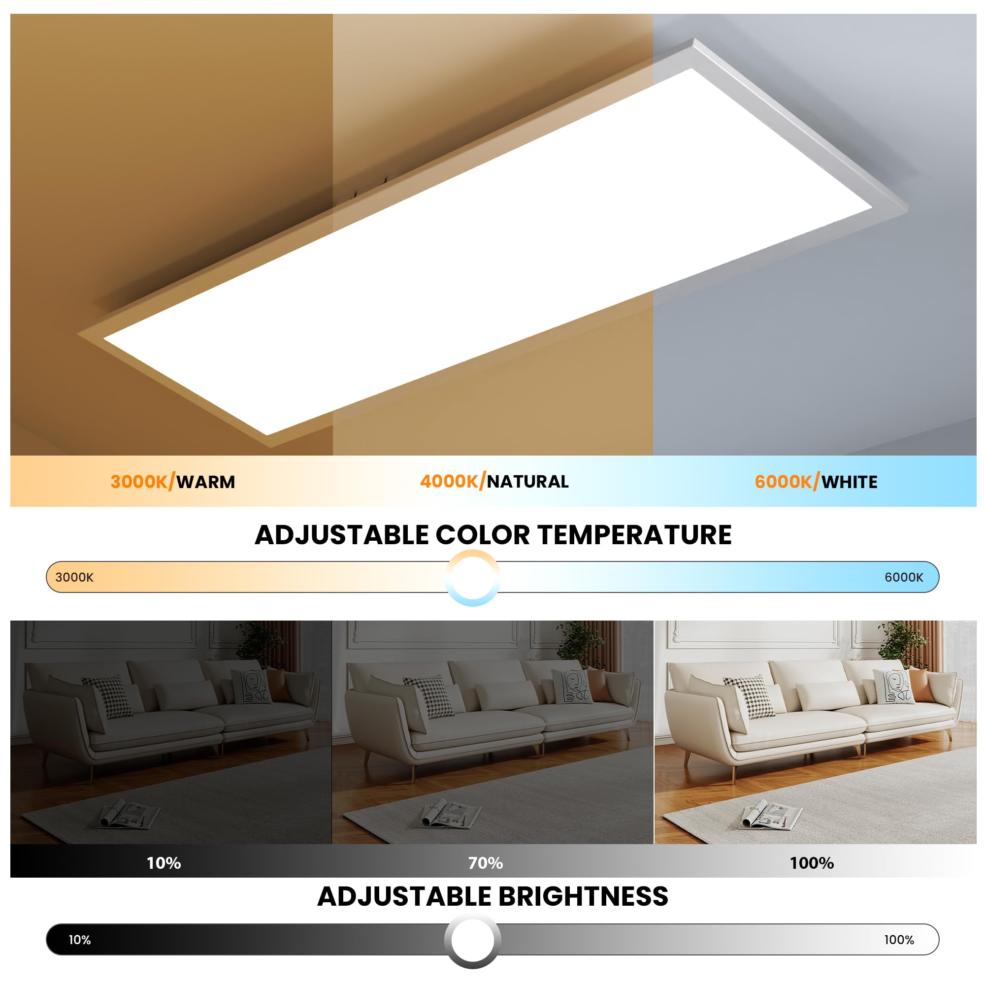 OTREN Plafoniera LED Soffitto 100x25CM, Dimmerabile Pannello LED con Telecomando, 36W Lampadario da Soffitto per Ufficio Soggiorno Camera Cucina Garage, 3000K-6000K, 3200LM