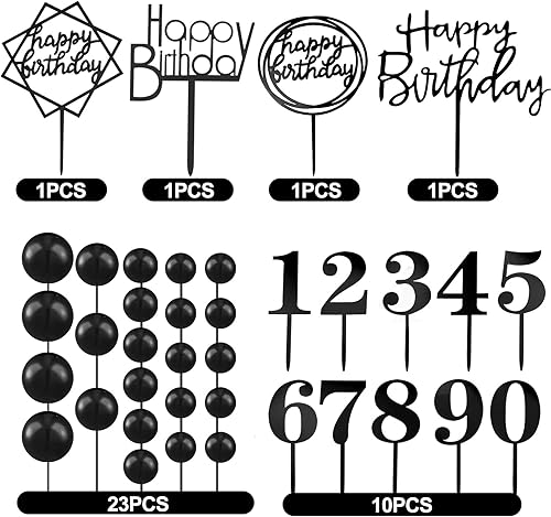 Miniatura 9 de Juego de 38 piezas de decoración de pastel de bola, palillos de acrílico de feliz cumpleaños, palillos de dientes con forma de bola para vacaciones,