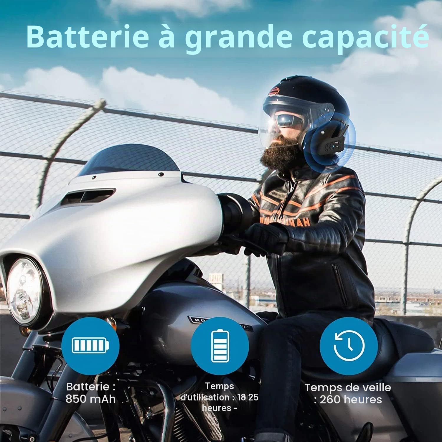 EJEAS V6 Intercom Moto Bluetooth, Main Libre Casque Duo pour 6 Conducteurs Système de Communication Interphone Moto avec Suppression Bruit pour Casque Motocyclette/ATV, USB-C (2 Paquets)