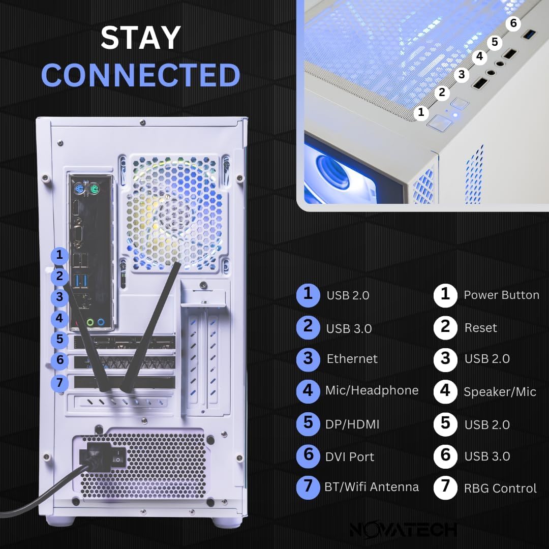 NOVATECH Phantom 2 - Prebuilt Gaming PC Desktop Computer - RTX 3050 - i7 Xeon 3.5GHz - 16GB RAM - 512GB M.2 SSD WiFi/BT, Win 11 Pro - Gaming Computer Tower, Pre Built PC Gaming - 1 Year Warranty