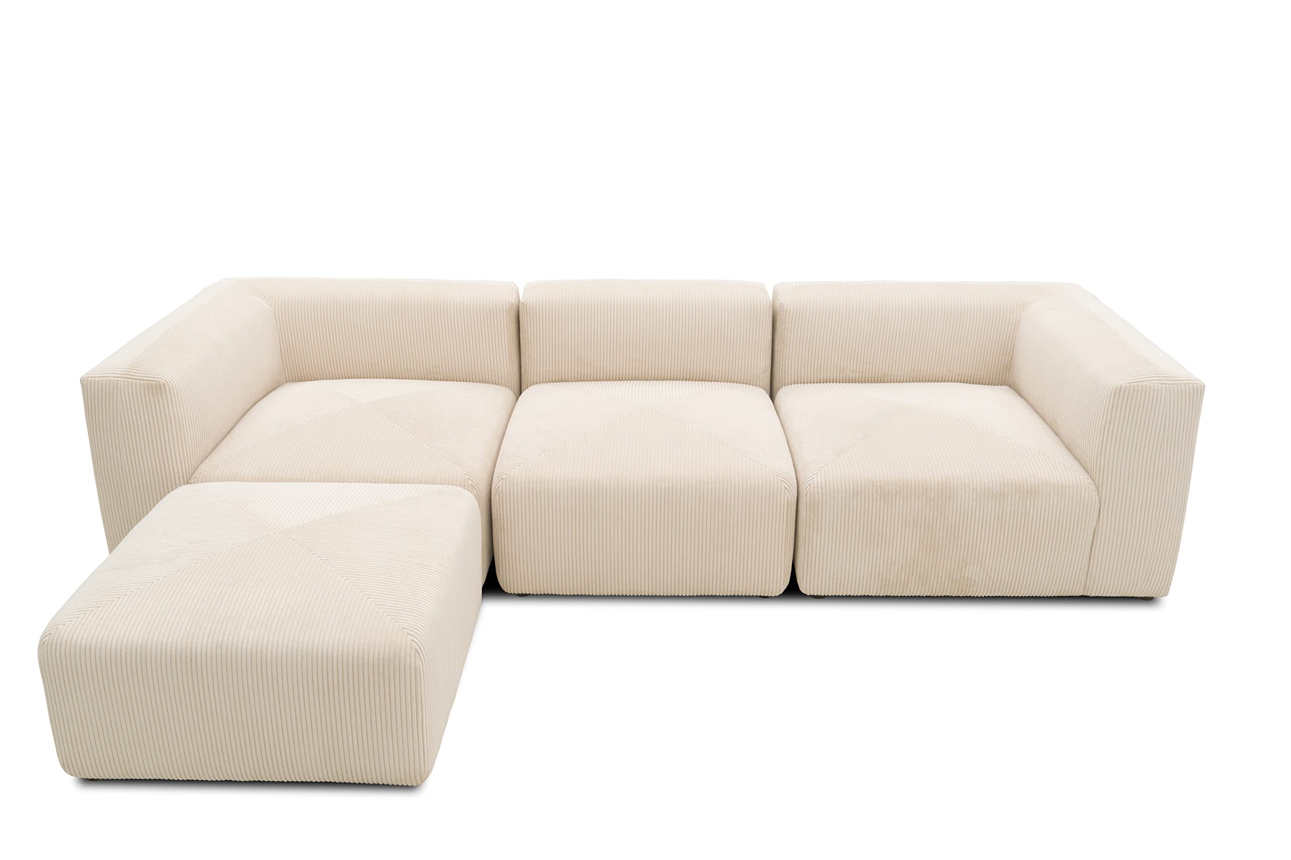 DOMO. collection Ecksofa Malia, L-Form, 4 Module, Beige | Modulares Cordsofa in L-Form, 4 Module mit 2 Ecksesseln, Sessel und Hocker für flexible Wohnlösungen, 301 x 193 cm