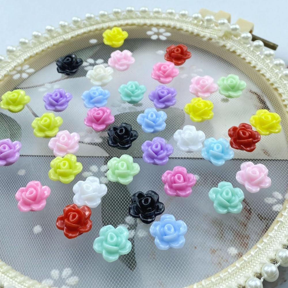 250 PCS Candy Color Rose Flower Beads Acrylic Flat Back Loose Spacer Beads Pastel Colorful Embellishments with Hole for Jewelry Making Necklace Bracelets Earring Crafts(Mixed Green Series) - Image 6