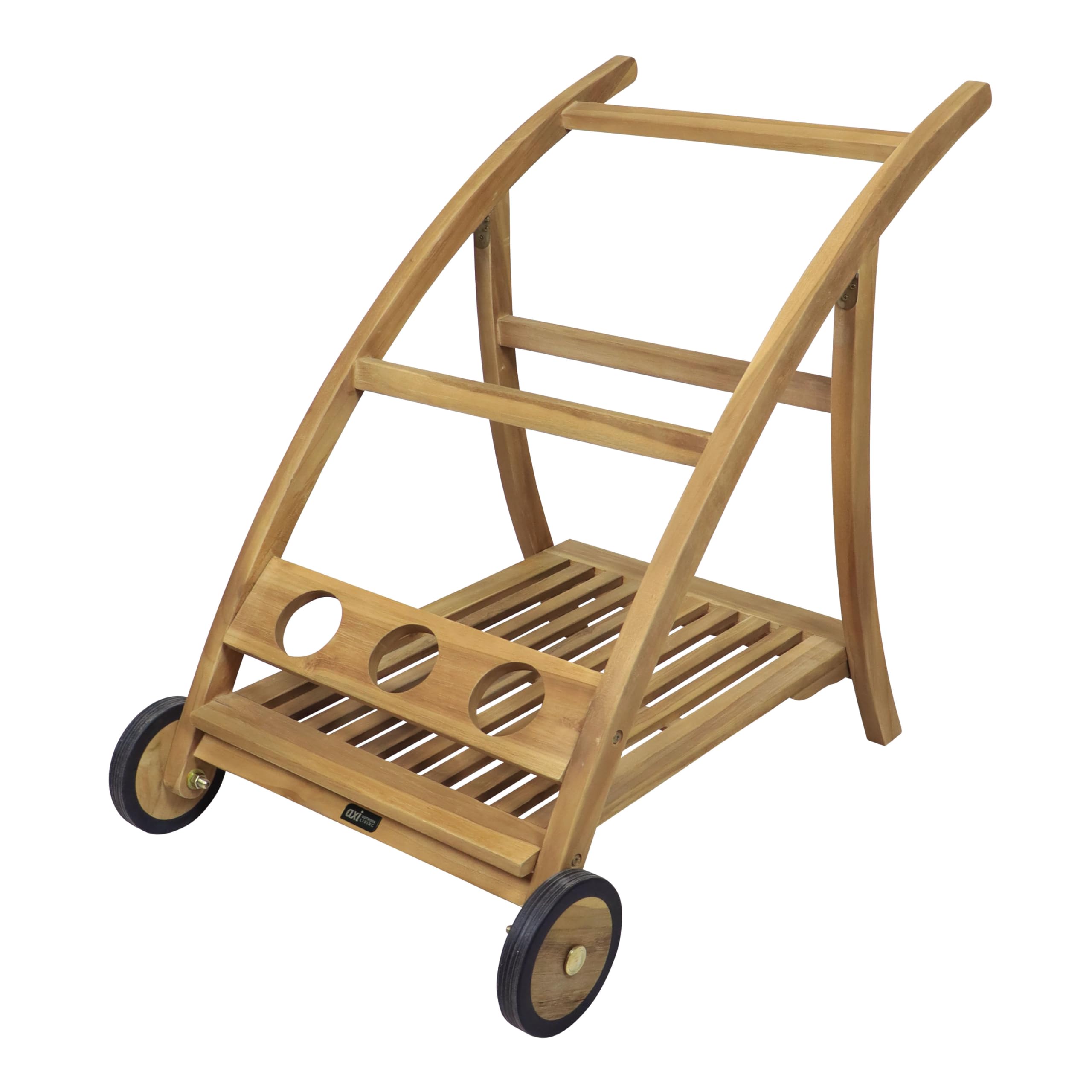 AXI Adi Servierwagen aus Teak Holz mit abnehmbarem Tablett & Flaschenhalter | Küchenwagen mit Rollen für Garten, Balkon, Terrasse | Rollwagen für Outdoor/Küche aus Teakholz | 93 x 62 x 84 cm