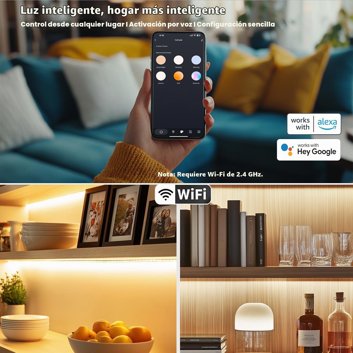 Cefrank – Kit de 4 Barras LED Inteligentes para Bajo Armario, Forma en V de 30 cm, Luz Regulable de 2700K a 6000K, 3W por Barra, con Control por App, Compatible con Alexa y Google Assistant