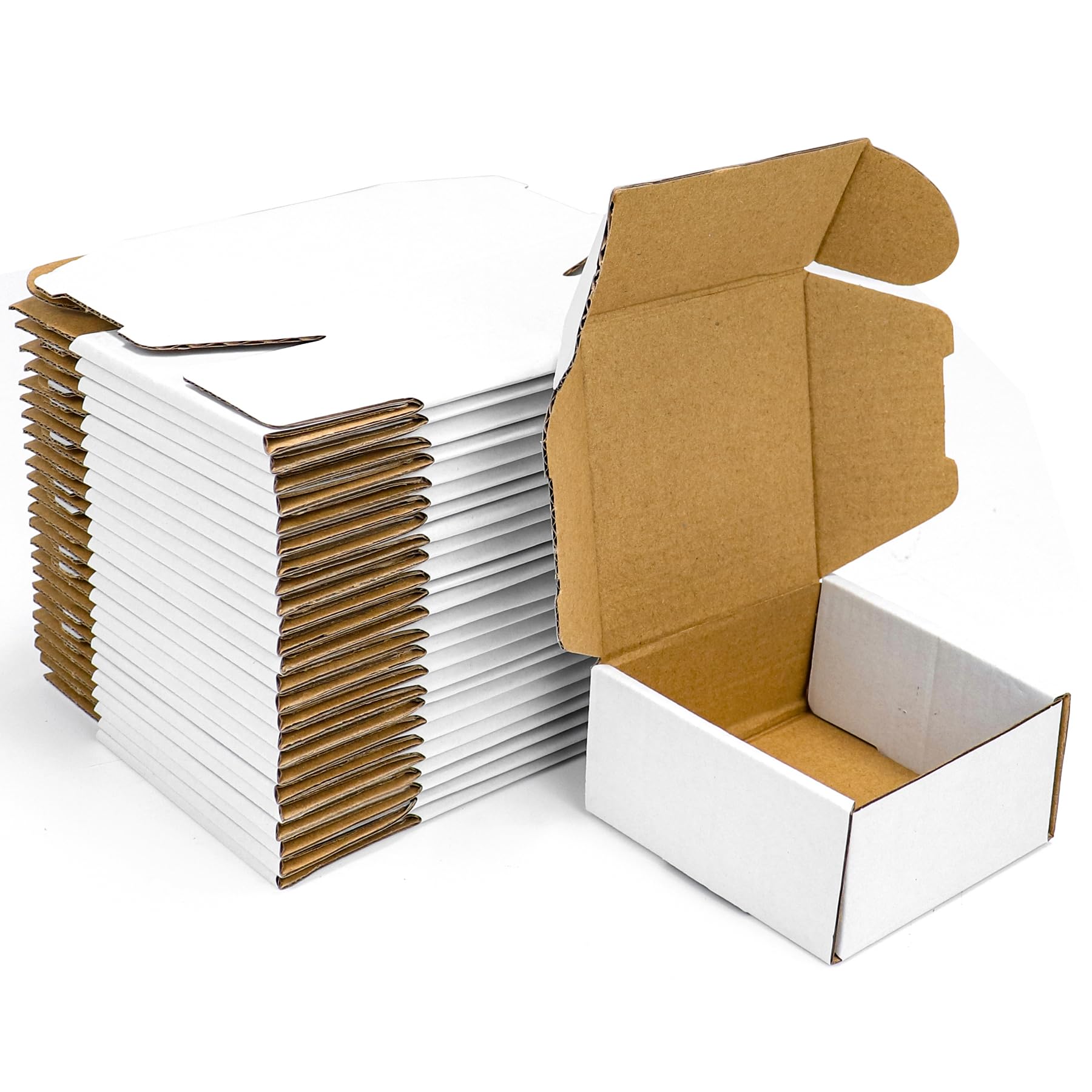 PearwowShipping Boxes Set of 25,4" x 4" x 2" White Corrugated Cardboard Box, Mailer Boxes for Packaging, Mailing, Business,Literature,Gift