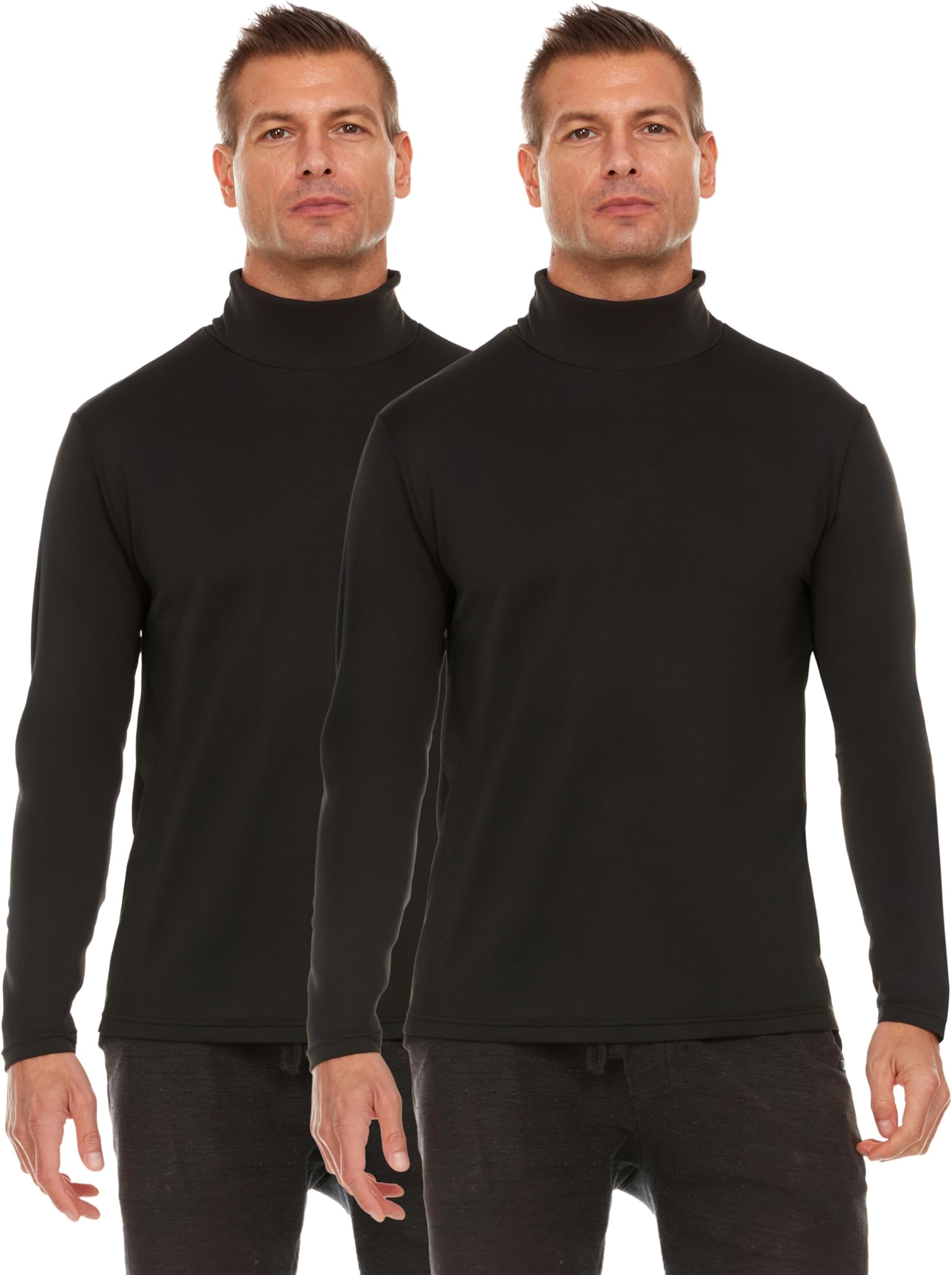 Thermajohn Thermal Shirts for Men Turtleneck Shirts for Men Base Layer Cold Weather (2 Pack, Black, Small)