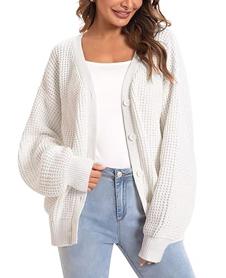 QUALFORT Cardigan Sweaters for Women 100% Cotton Button-Down Oversized Knit Outerwear Fall Tops for Women 2025