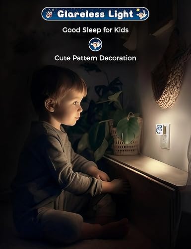 Miniatura 4 de LOHAS - Luces nocturnas para niños enchufables a la pared, paquete de 2, luz nocturna LED de astronautas para niños, sensor de atardecer a amanecer,