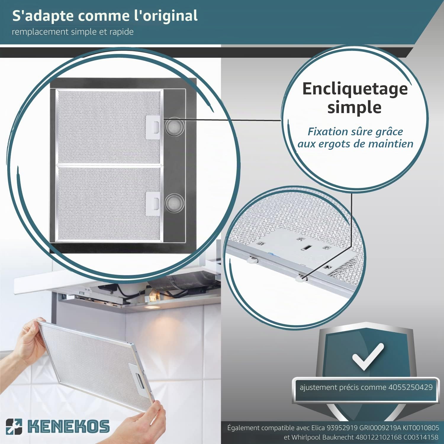 Kenekos - set économique 3x filtres à graisse métalliques pour hotte aspirante 305mm x 267mm. Compatible avec AEG, Whirlpool et autres. Comme pièce de rechange no. 405525042-9