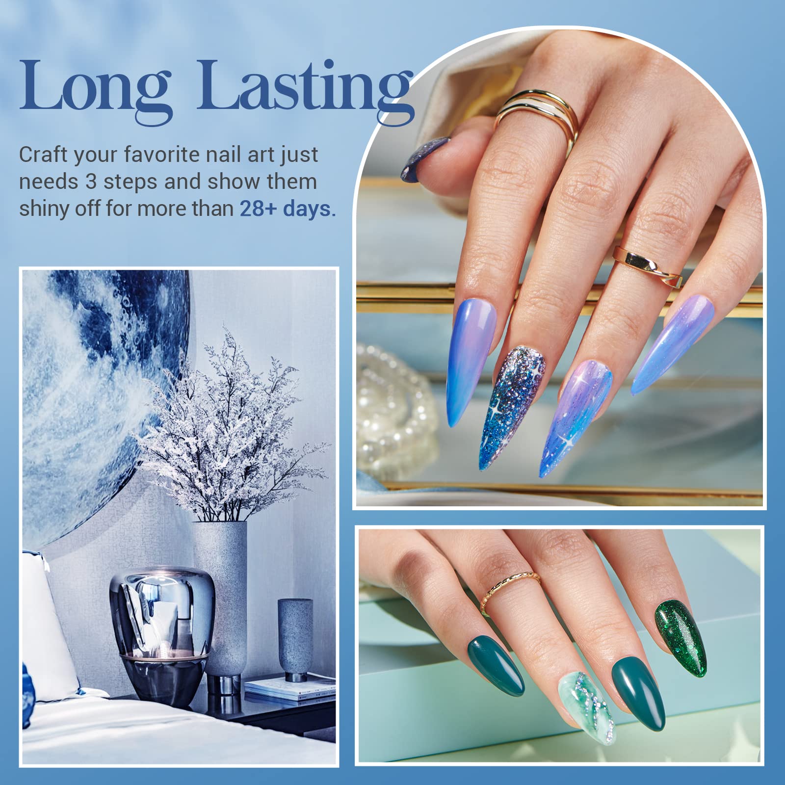 AZUREBEAUTY 31Pcs Dip Powder Nail Kit Starter 20 Colors Pastel Spring Summer Pink Acrylic Dipping Powder Set with Top/Base Coat Activator & Recycling Tray for Macaron French Manicure Salon: Ocean Blue Green Glitter