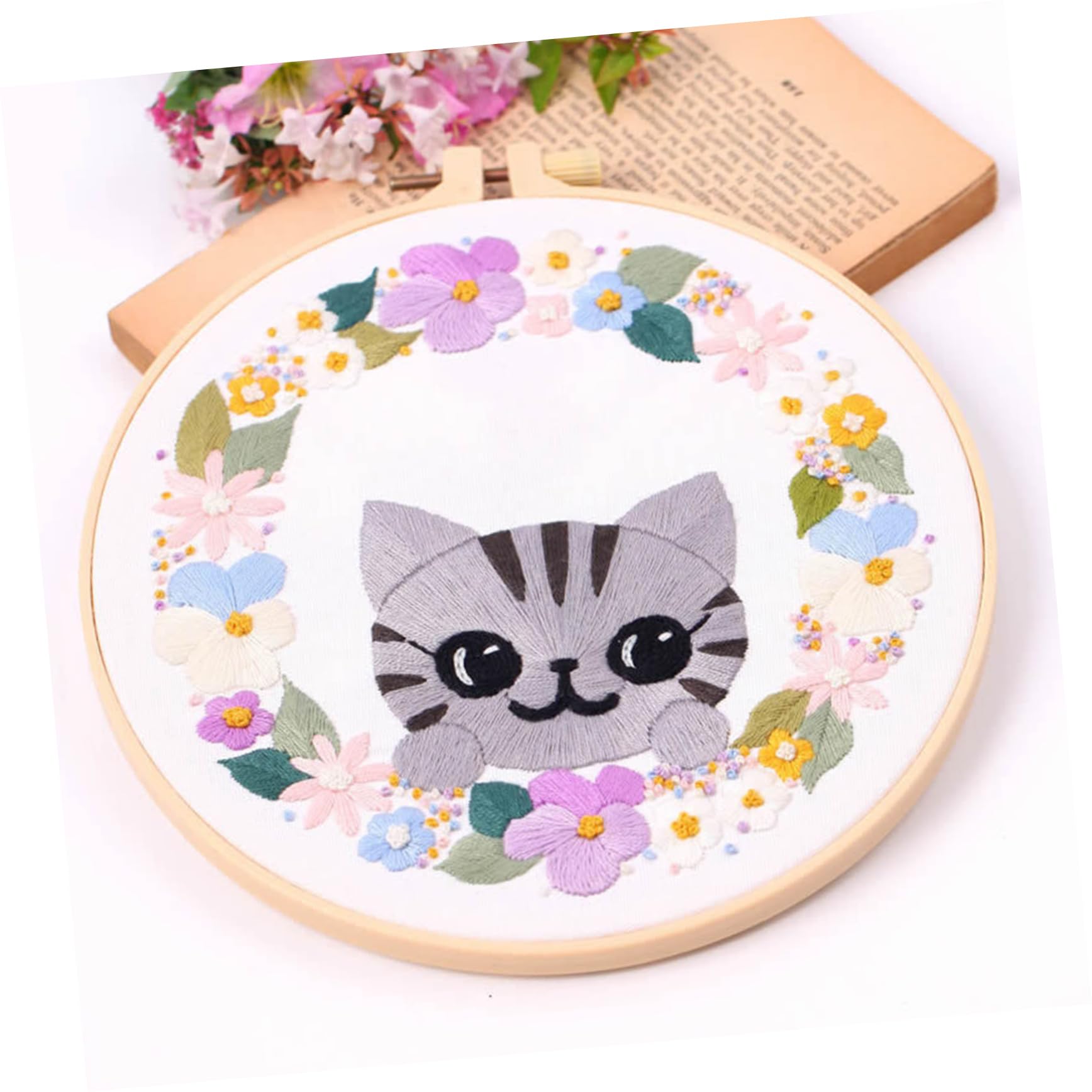 SHINEOFI 2 Juegos bolsa con bordado de gato patrones de bordado artes y manualidades para adultos kits de ganchillo kit de ganchillo material de bordado hecho a mano kit de hilo de bordar