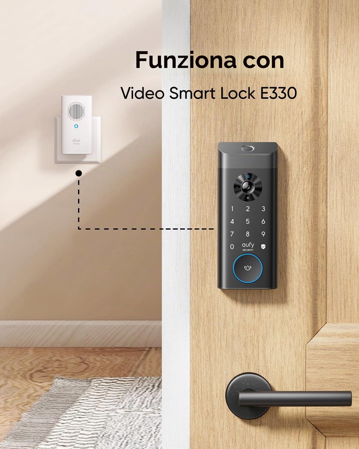 eufy Security Campanello aggiuntivo per videocitofono, campanello per interni, richiede campanello video eufy Security E340/C30/C31, anello senza ritardo, volume regolabile, 8 suonerie divertenti
