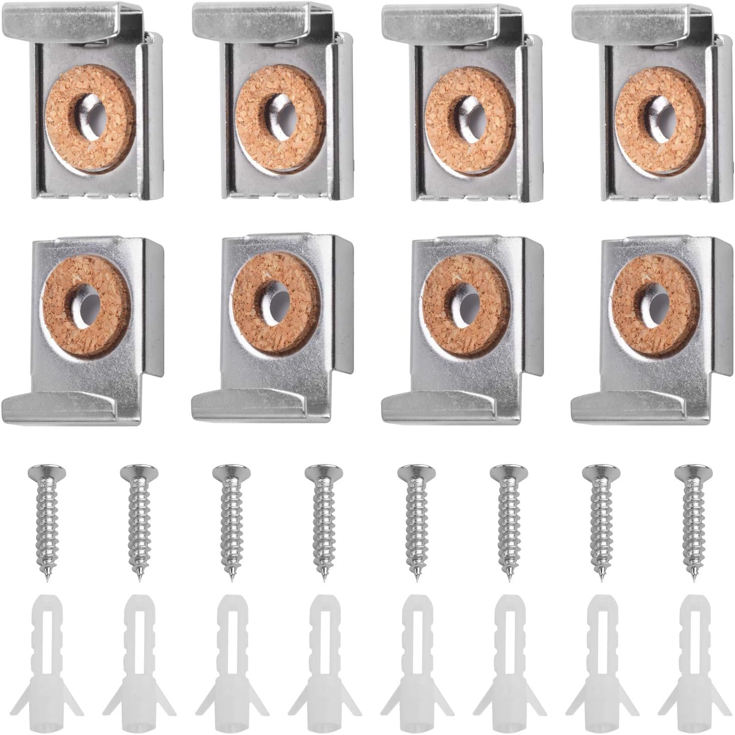 Mirror Hanger Clips Set, 2 Sets (8 Pieces) Unframed Mirror Mount Clips, Metal Spring Loaded Mirror Hanger Clips with Screws and Rawl Plugs