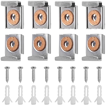 Mirror Hanger Clips Set, 2 Sets (8 Pieces) Unframed Mirror Mount Clips, Metal Spring Loaded Mirror Hanger Clips with Screws and Rawl Plugs