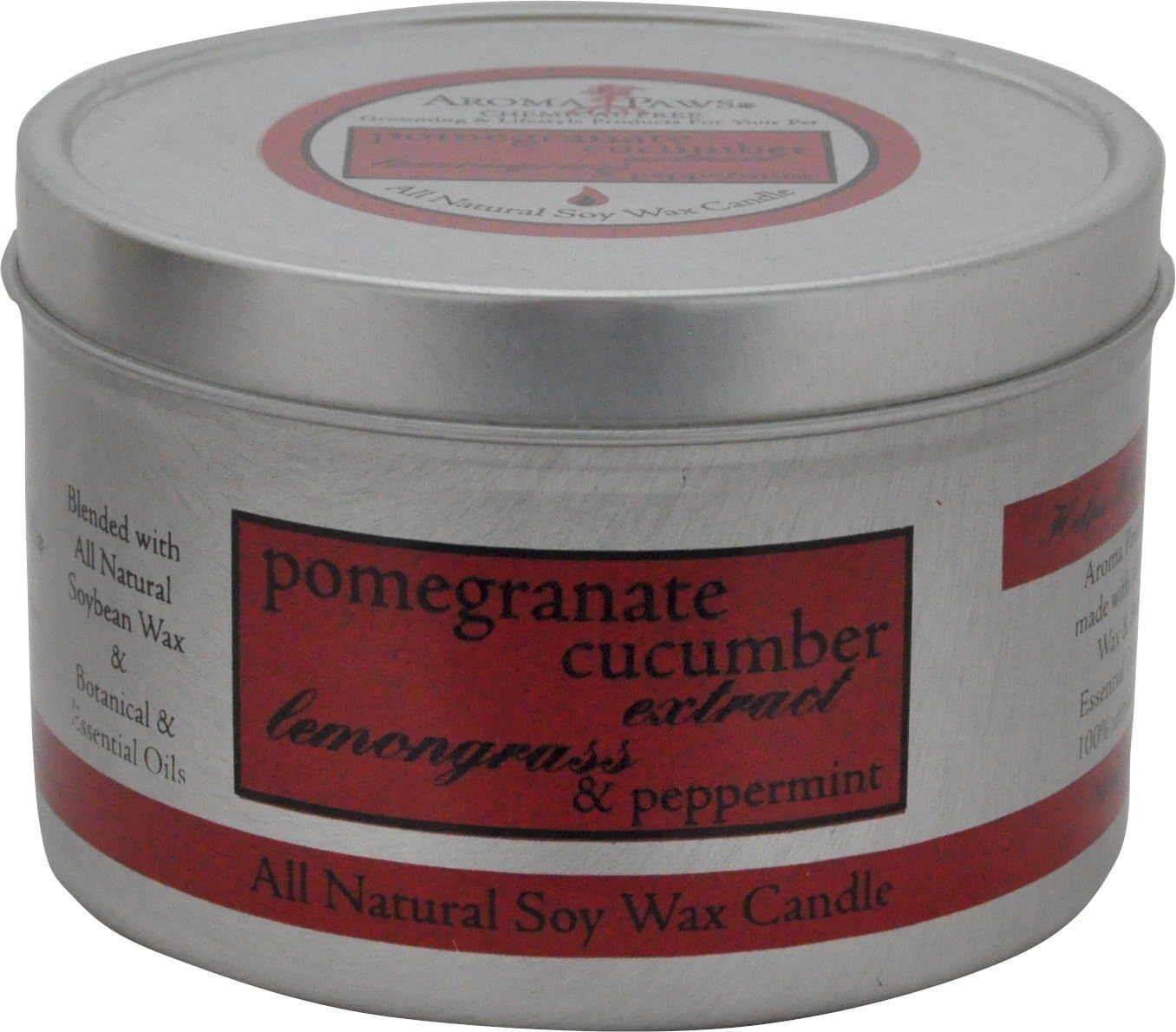 Aroma Paws Travel Tin Candle, 8-Ounce, Pomegranate Cucumber