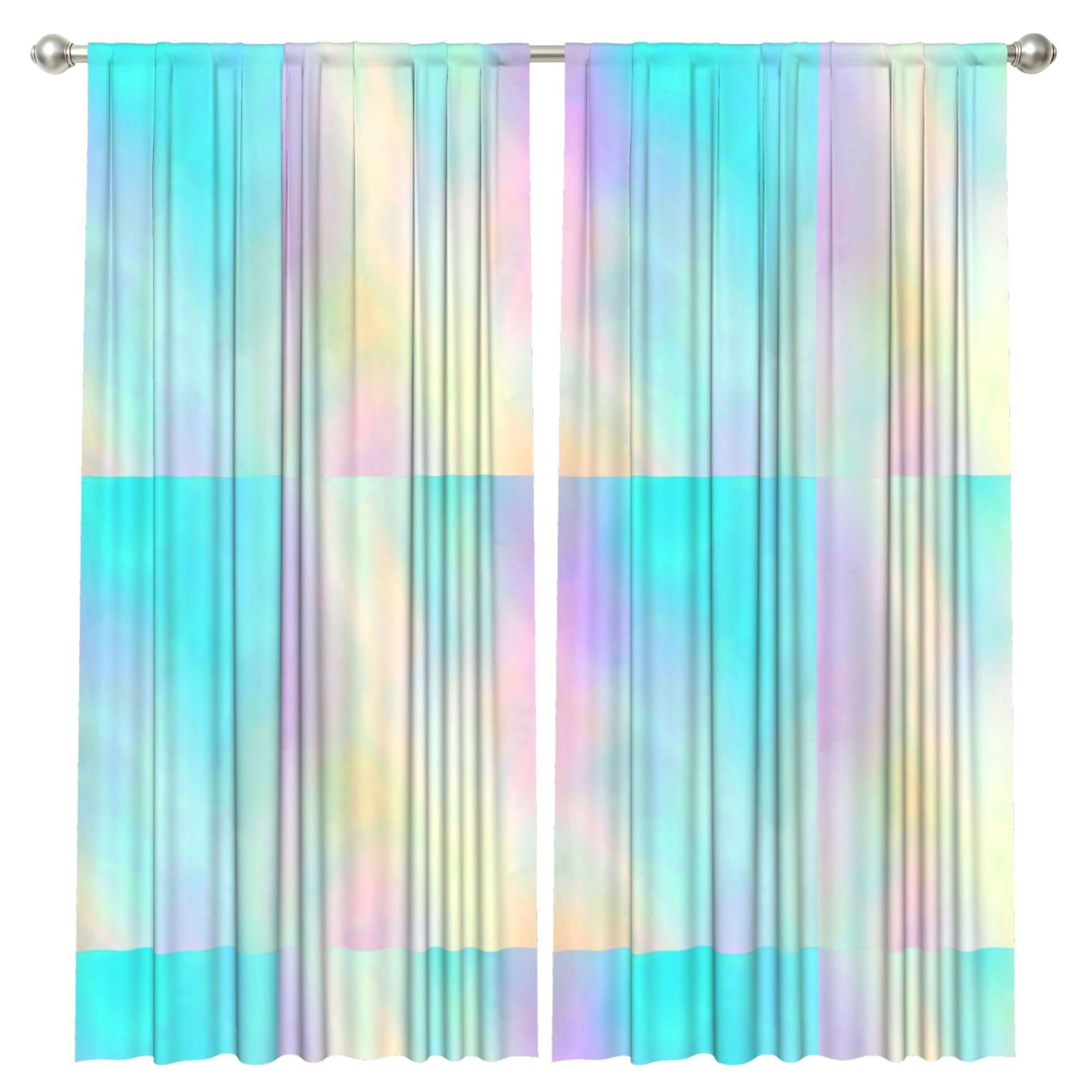 InOmak Very Beautiful Rainbow Texture Hologram Foil, 2 Panels Window Curtains 52 x 84 Inch Blackout Curtains for Living Room Bedroom
