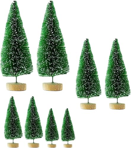 Miniatura 7 de 8 adornos de árbol de pino en miniatura de escritoriocepillo de botellas 4 tamaños mini árbol de Navidad artificial para decoración del hogar mesa