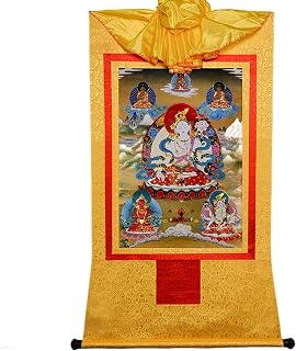budista tangka, colgado de la pared tibetana, Brocado Thangka budista hecho a mano tibetano de Tara blanca vintage for meditación zen de altar budista (color: dorado, tamaño: S) (color: azul, tamaño: