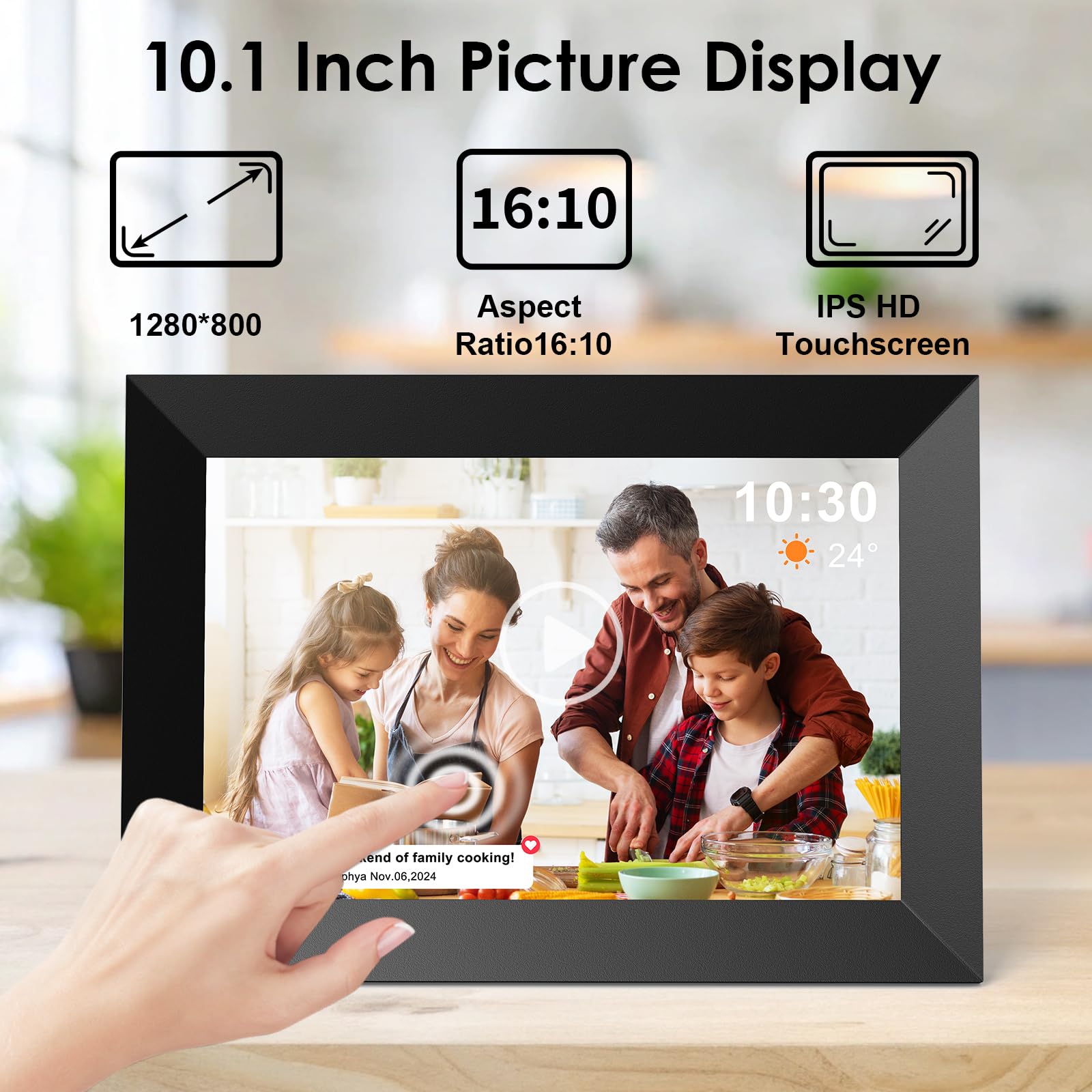 Digital Photo Frame WiFi 10.1 Inch, 1280 x 800 IPS LCD Touchscreen Smart Digital Picture Frame Built in 32GB Memory - Image 3