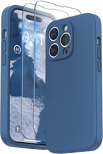 SURPHY Funda diseñada para iPhone 14 Pro Max con protector de pantalla, (con protección de cámara + forro de microfibra suave), funda de silicona