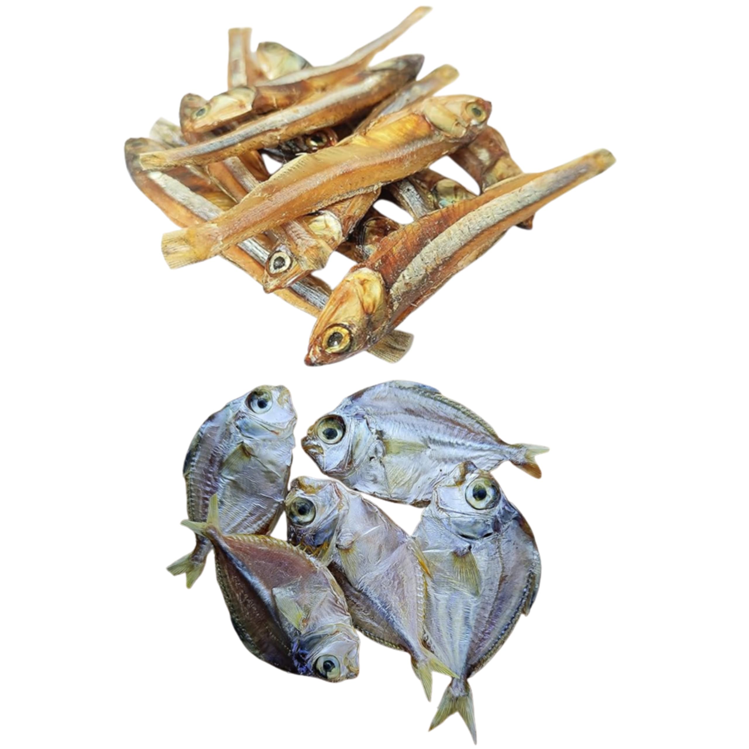 AL-Haqq- Anchovy Dry Fish | Nethili | Anchovies Dried nethili Karuvadu| Dried Anchovies | Nathili Clean and Tasty + Silver Belly Dry Fish | Mullan(Kaara) | Mullen | Dried Seafoods (200 Grams)