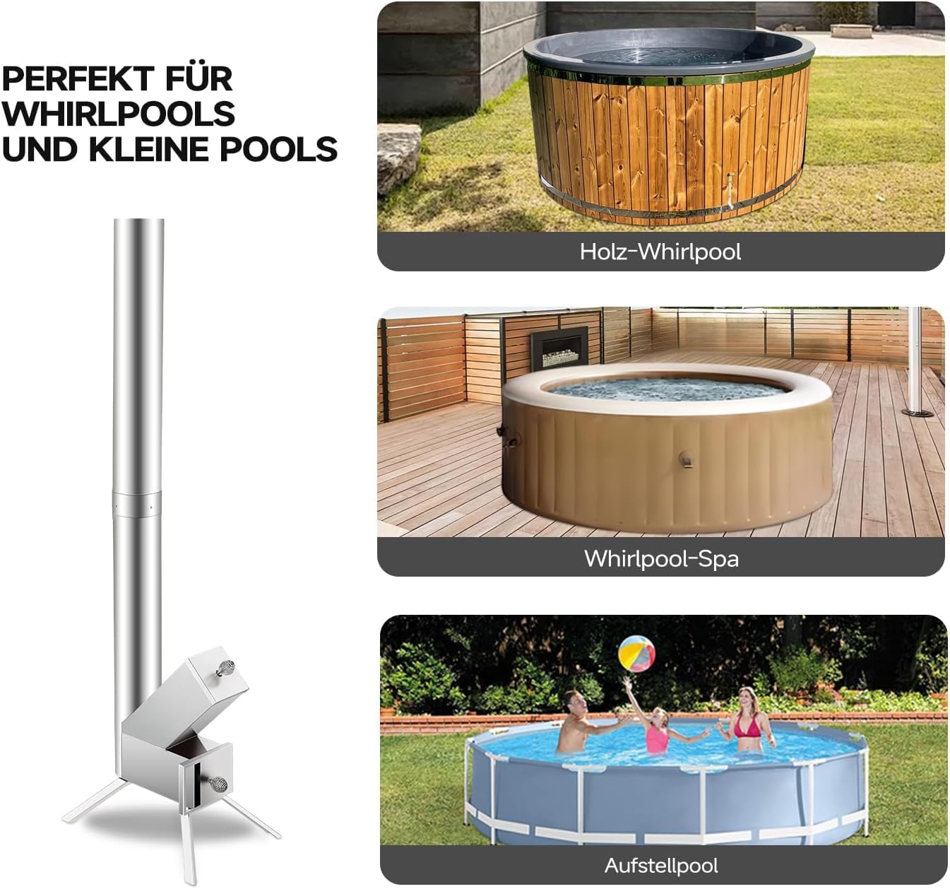 ECOPOOLTECH Outdoor Poolheizung Holz Feuertonne, Tragbarer Brennholz Poolheizung Wärmepumpe, Edelstahl-Heizspirale Wärmetauscher Holzfeuer-Poolheizung für Spas, Badewannen, Schwimmbecken, Whirlpool