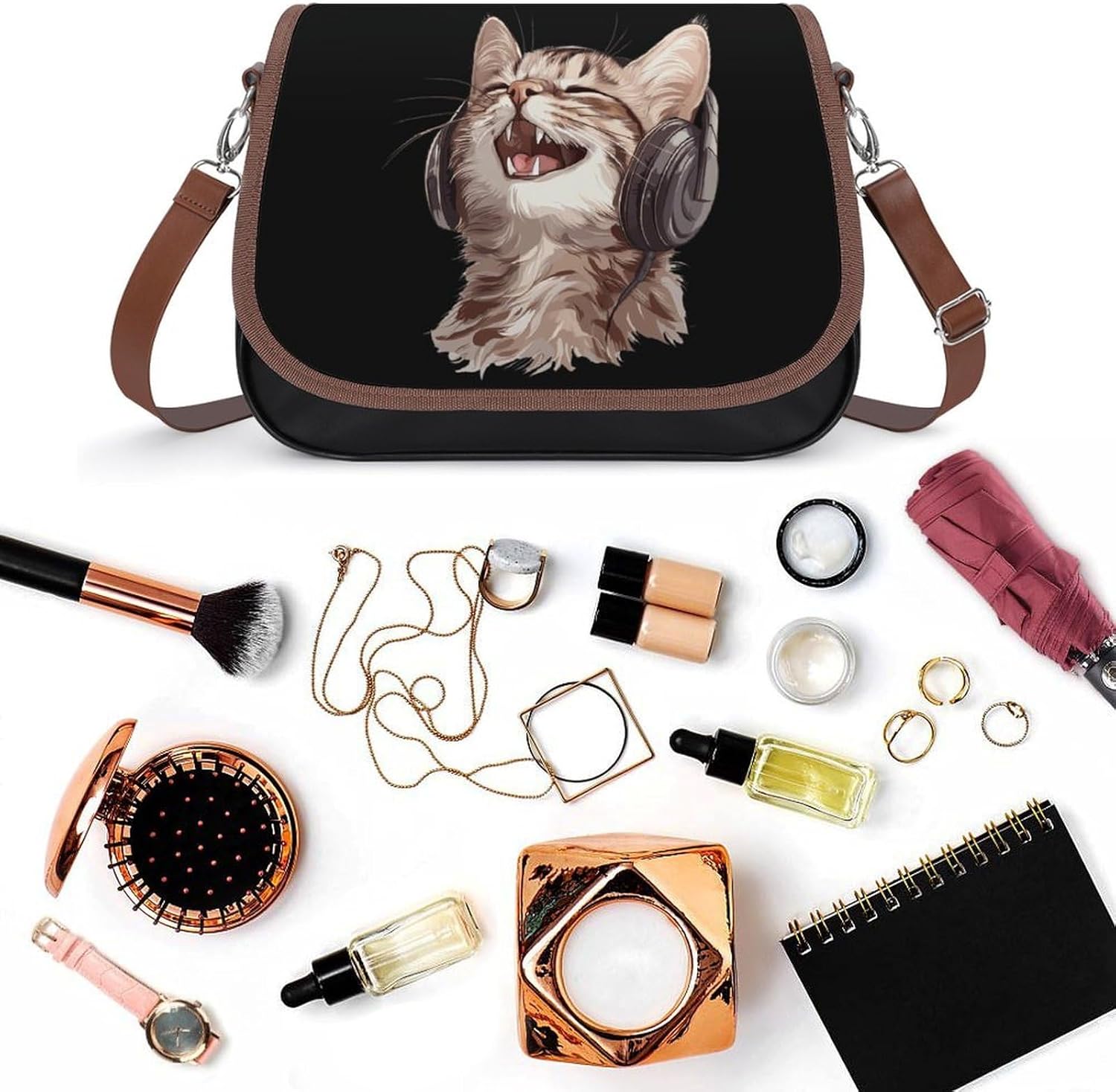 Kitten Cat with Headphones Shoulder Bags for Women Tote Handbag Clutch Purse Messenger Bag