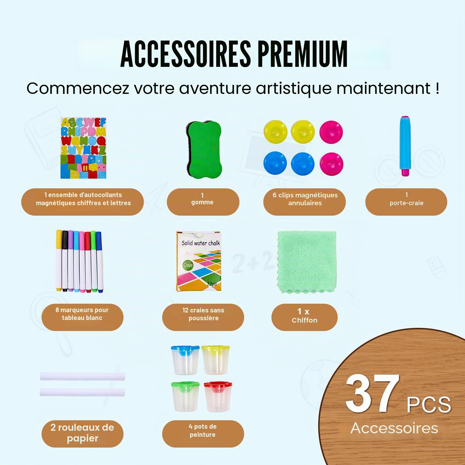 VEVOR Chevalet d'Art Enfants 3-en-1 Tableau Magnétique Blanc Noir Double Face, Planche à Dessin Bois Debout Réglable, Accessoires, Rangement, Support Rouleau Papier, pour Créativité, Garçons, Filles