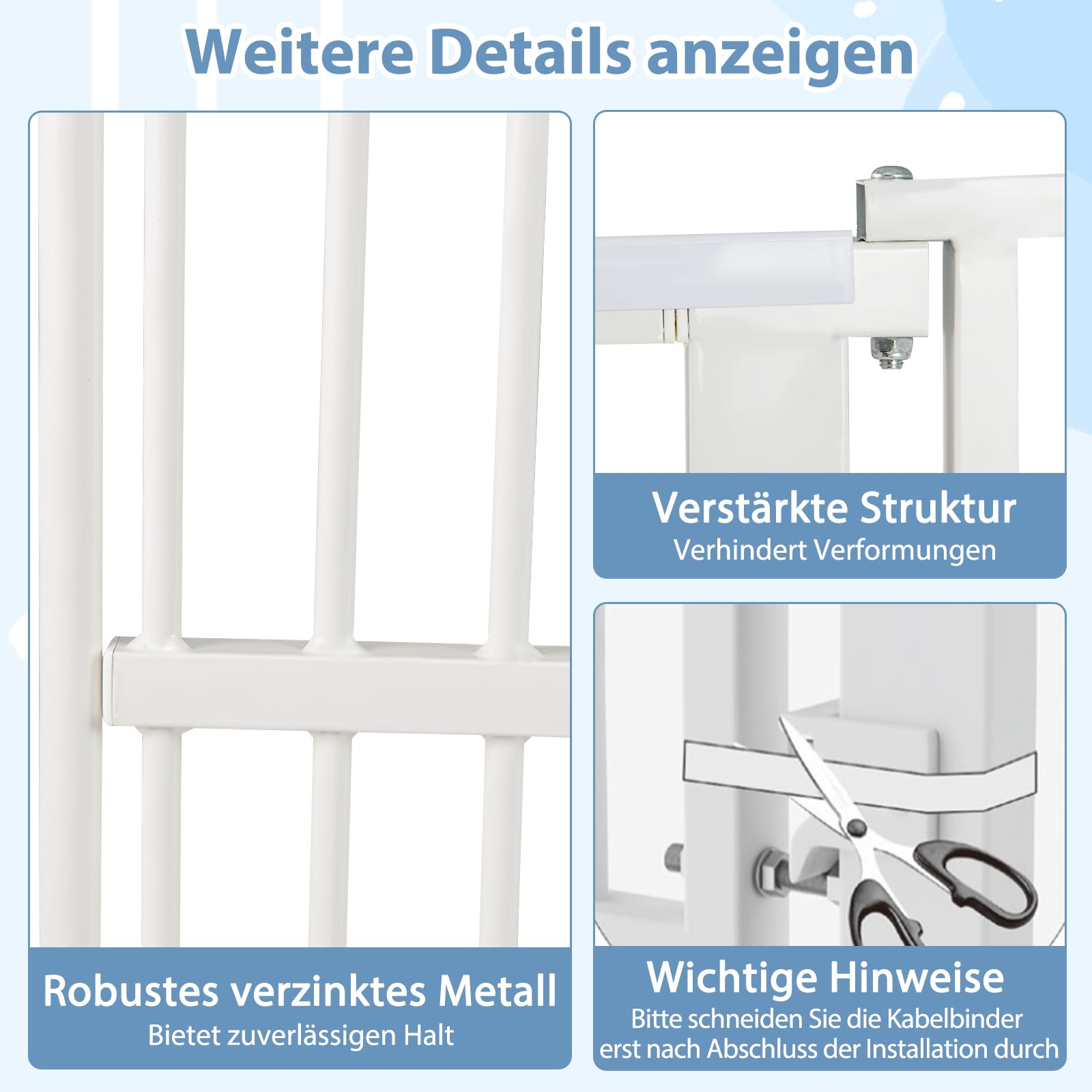 COSTWAY Türschutzgitter Hunde, Absperrgitter ganz hoch, 77-104 cm x 150 cm, Schutzgitter mit Kleiner Tür, 2 Erweiterungen, Türgitter ohne Bohren, Hundegitter ausziehbar, Sicherheitsgitter Metall, Weiß
