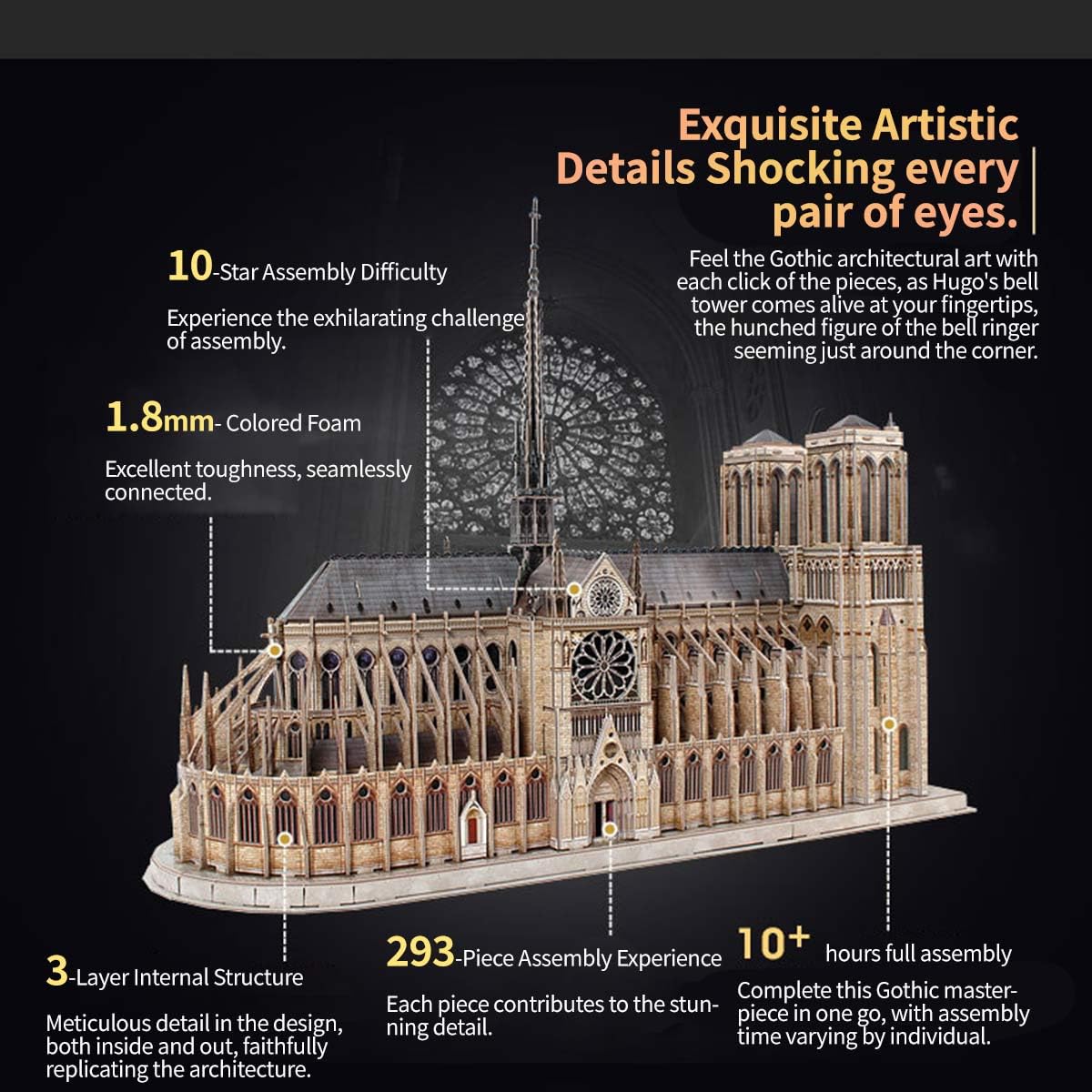 Puzzle in legno 3D per adulti, cattedrale di Notre Dame 3D, set da costruzione, 293 pezzi, montaggio in legno 3D, per chiese, steampunk, puzzle in legno 3D, modello regalo