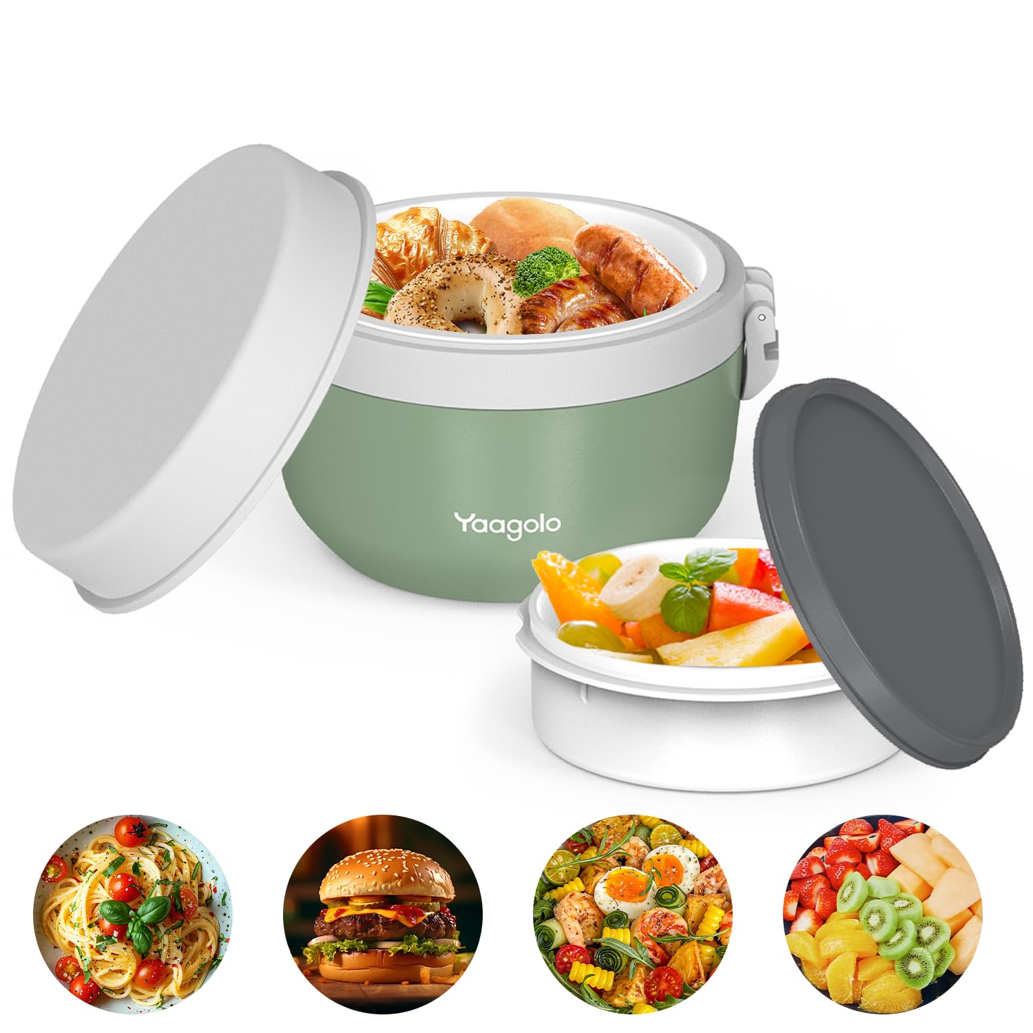 Termo para comida caliente de 28 onzas, recipiente de alimentos aislado al vacío para adultos, boca ancha, a prueba de fugas, termo de acero inoxidable aislado para alimentos (verde)