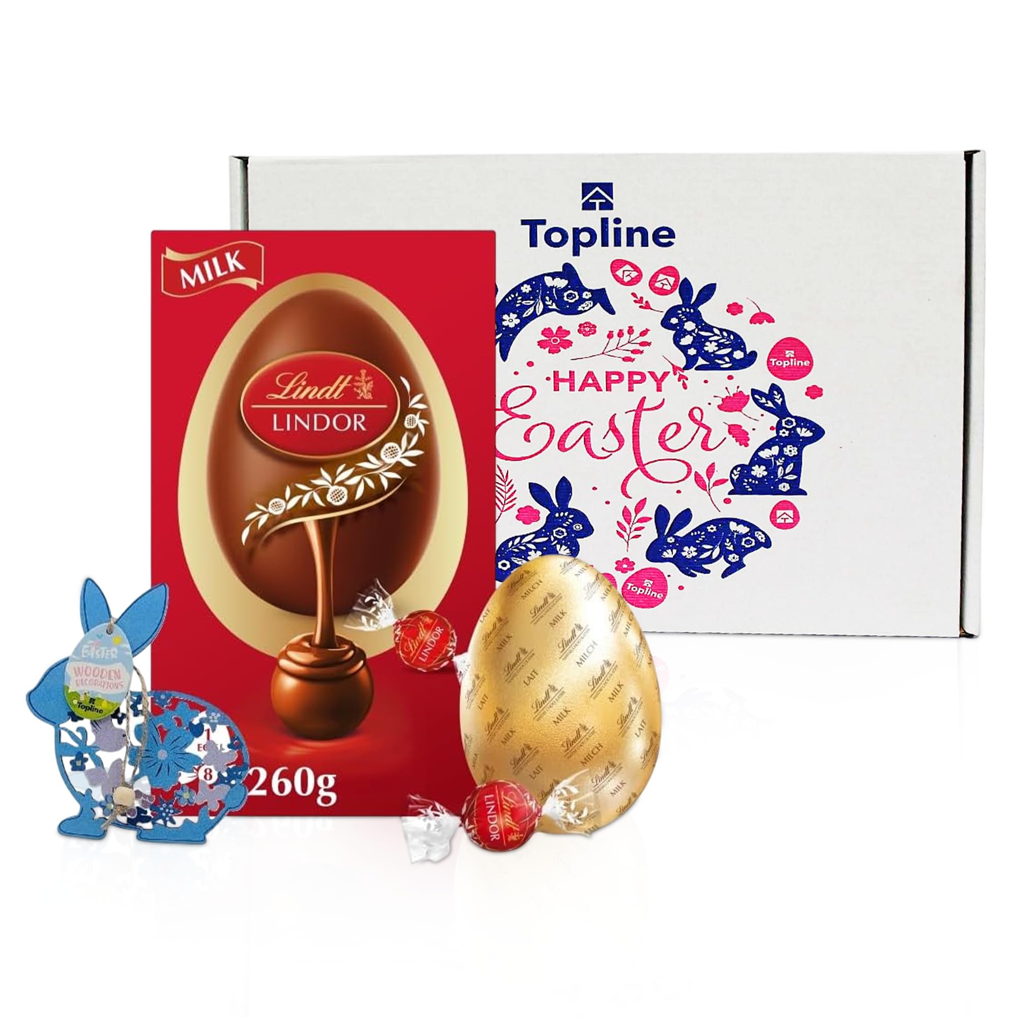 – Lindt Chocolate Easter Egg Hamper - Luxury Milk Chocolate Egg with Chocolate Truffles 260g Chocolates Gift Box with Wooden Topline Easter Decoration, Easter Gifts for Women