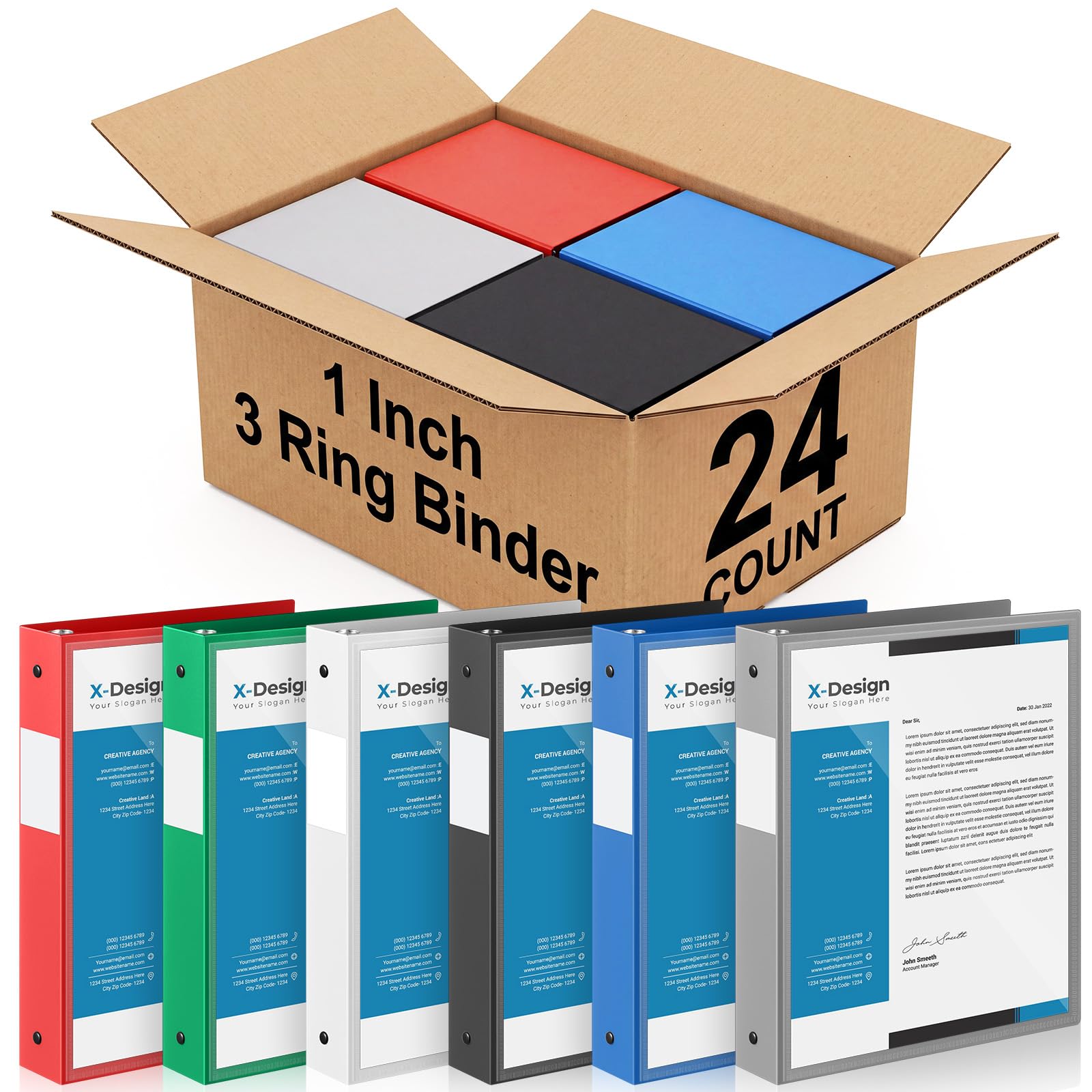 Henoyso 24 Pcs 3 Ring Binder with Clear Cover View Binders, Classic Colors