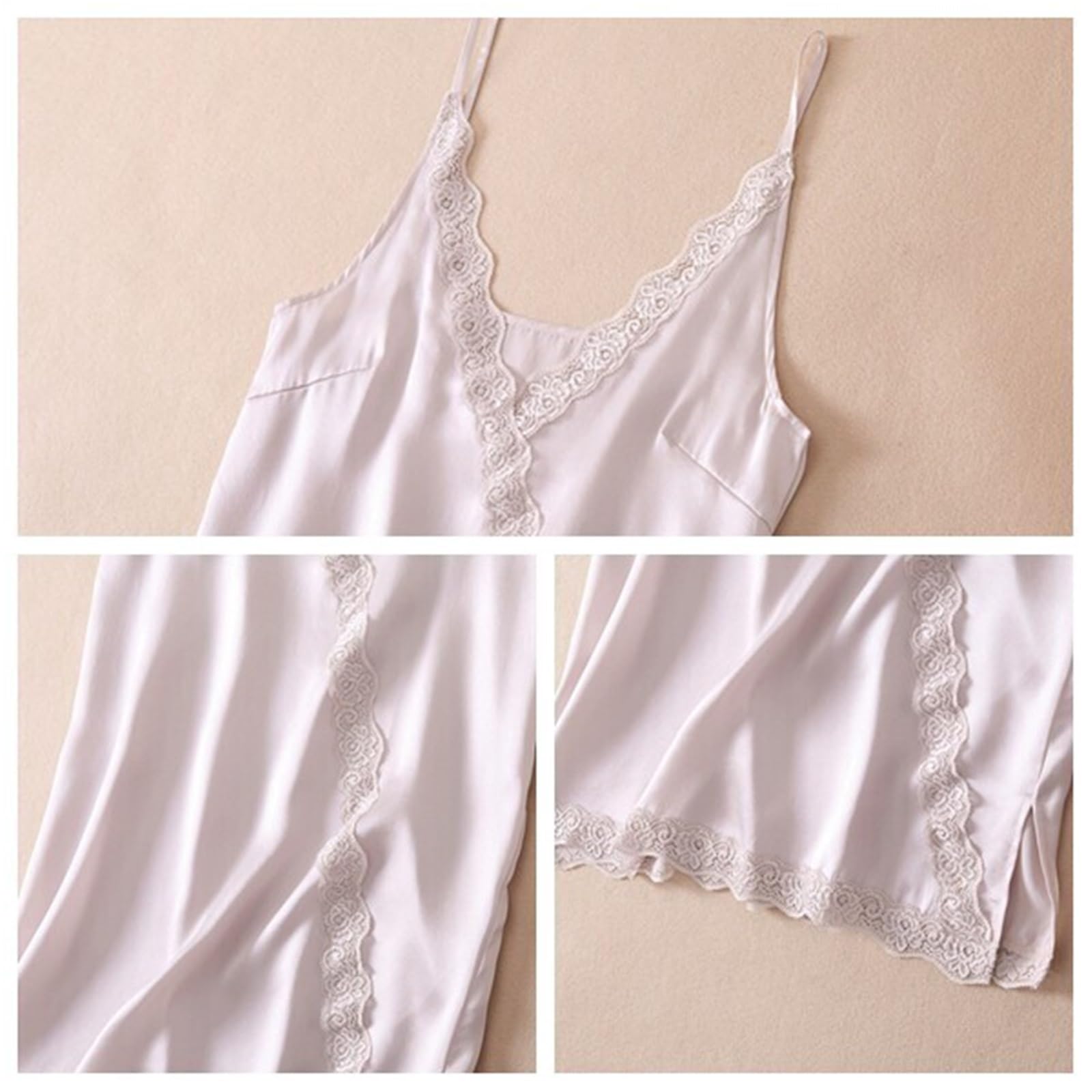 Camisola de Encaje for Mujer, Minivestido sin Mangas, camisón satén crepé Seda Morera, 1 Unidad
